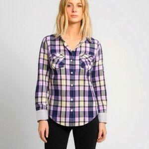 TOMMY HILFIGER Shirt Womens Small Purple Plaid Long Sleeve Button Front Top